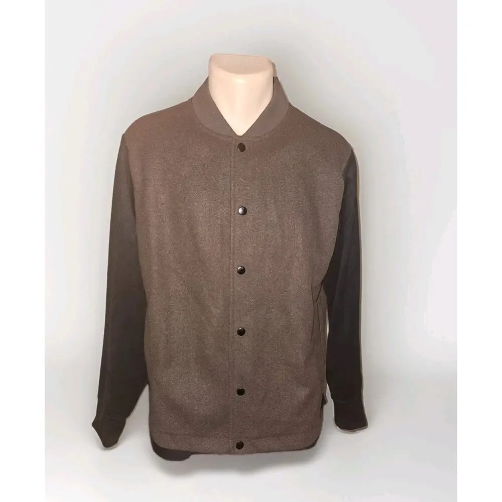 NWT! Banana Republic Mens Varsity Jacket Med Brown Black Colorblock Snap Button